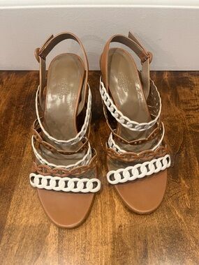 Hermes Brown/White Leather Romanza Sandals Size 8/38